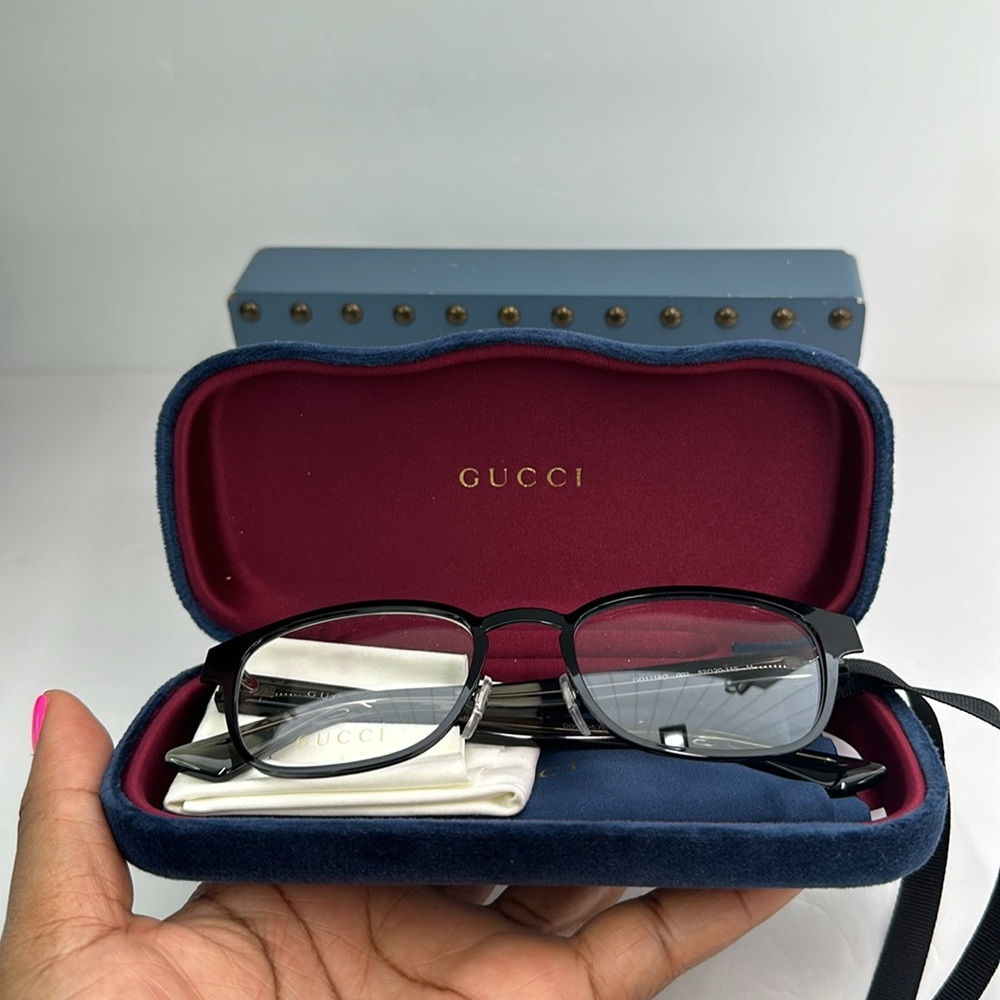 Auth - Gucci GG1118O 003 Eyeglasses Men's Black/Grey Full Rim Square Shape 52-2… - Picture 15 of 16